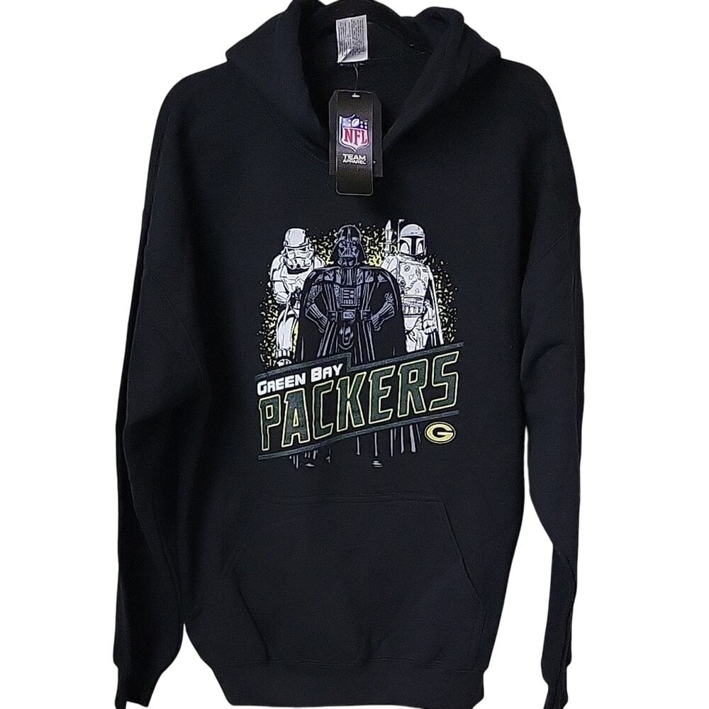 Black Green Bay Packers Sweatshirt Hoodie Star Wars Graphic Adult Size Large NWT